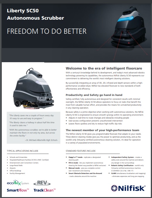 Ficha de Marketing Lavadora de Pisos Autonoma Nilfisk SC50
