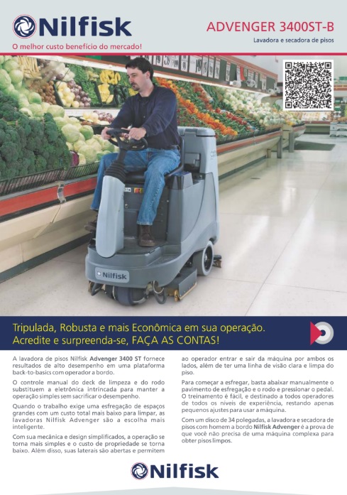 Folheto Técnico Lavadora Secadora de Pisos Nilfisk ADVENGER 3400