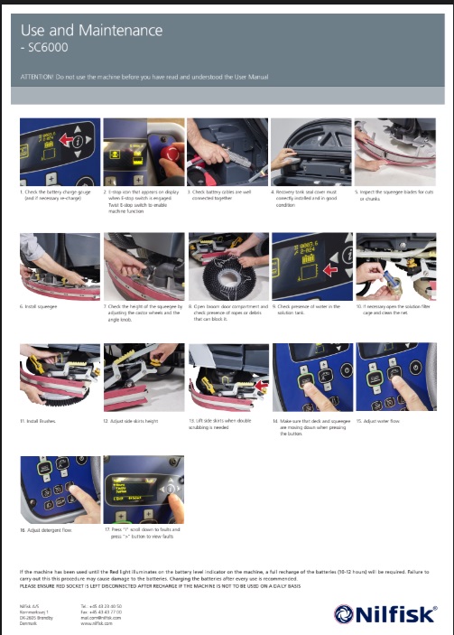 Manual Uso e Manutenção Lavadora Secadora de Pisos Nilfisk SC6000