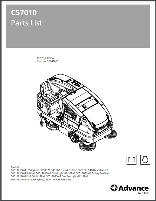 Manual de Peças Lavadora de Pisos combinada Varredeira Nilfisk SC7010