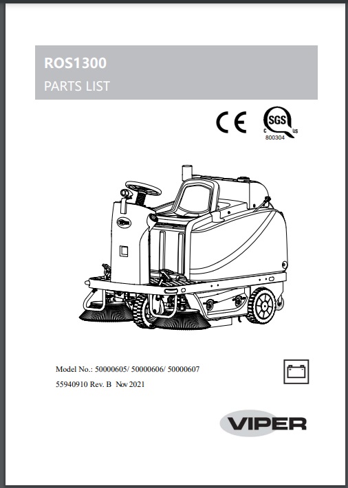 Manual de Peças Varredeira de Piso Tripulada Viper ROS1300