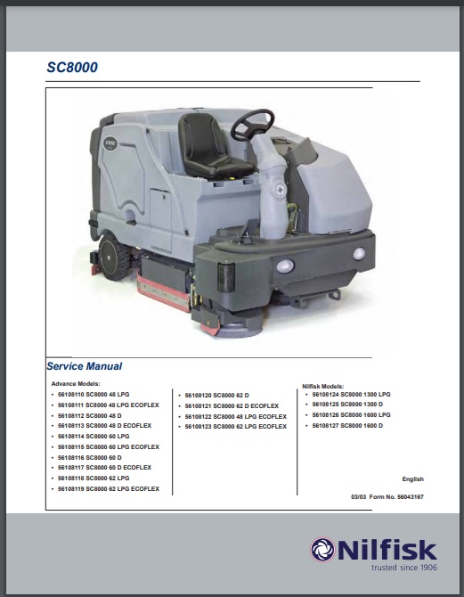 Manual do Usuário Lavadora Secadora de Pisos Nilfisk SC8000 GLP