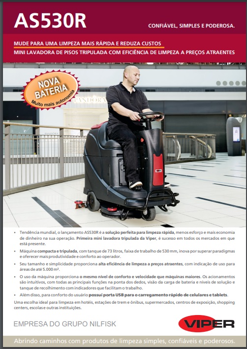 Folheto Técnico Lavadora Secadora de Pisos Tripulada Viper AS530