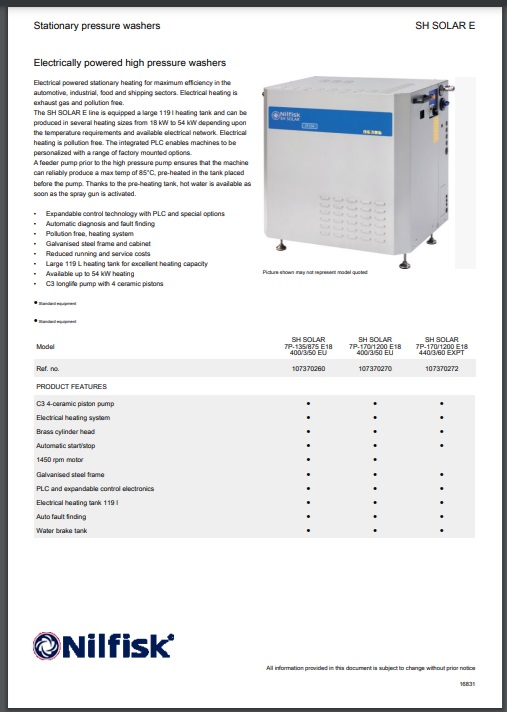 Manual Peças Central de Alta Pressão Água QuenteNilfisk SH SOLAR-E