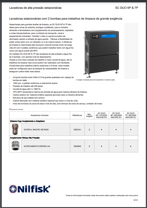 Manual de Peças Central de Alta Pressão Água Fria Nilfisk SC DUO