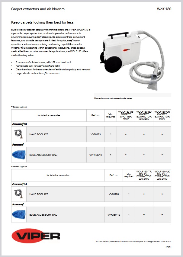 Manual de Peças Extratora de Carpetes e Bancos Viper WOLF130 01