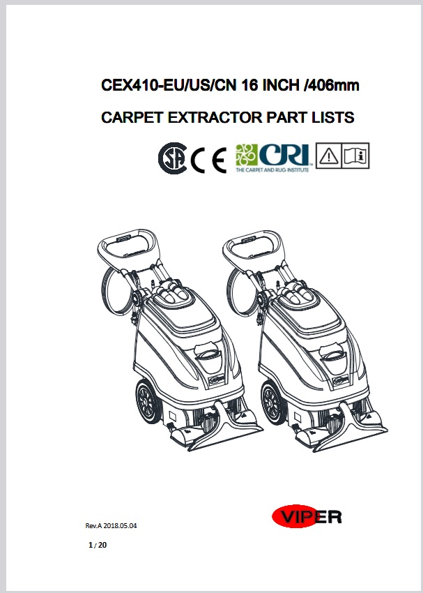 Manual de Peças Extratora de Carpetes e Tapetes Viper CEX410