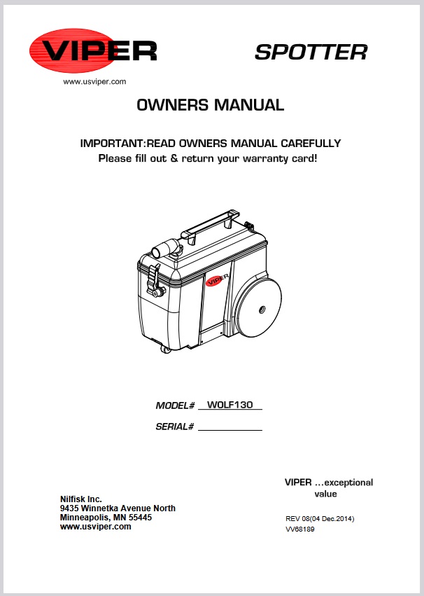Manual do Usuário Extratora de Carpetes e Bancos Viper WOLF130 01